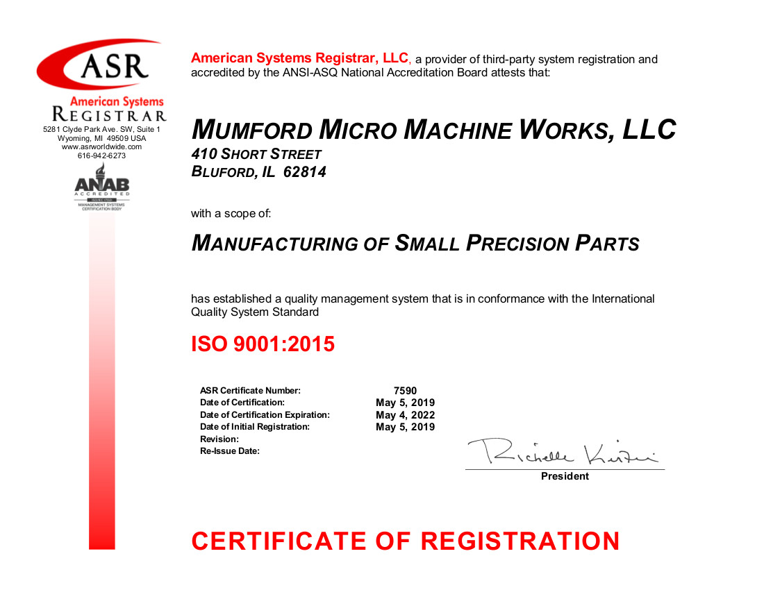 7590 Mumford Micro Machine Works ISO 9001 Certificate May 2019-signed